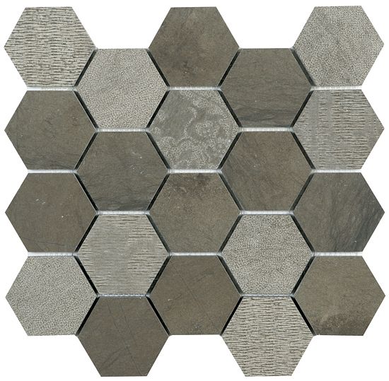 Mar.Mosiac Ld. Grey 2.76"Hex Multi Text